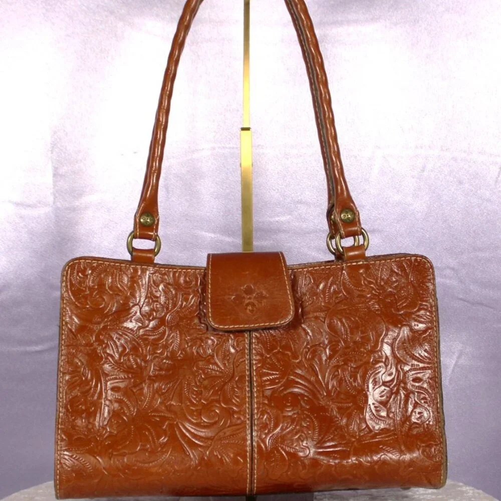 Patricia Nash Tooled Leather Satchel in Cognac Brown